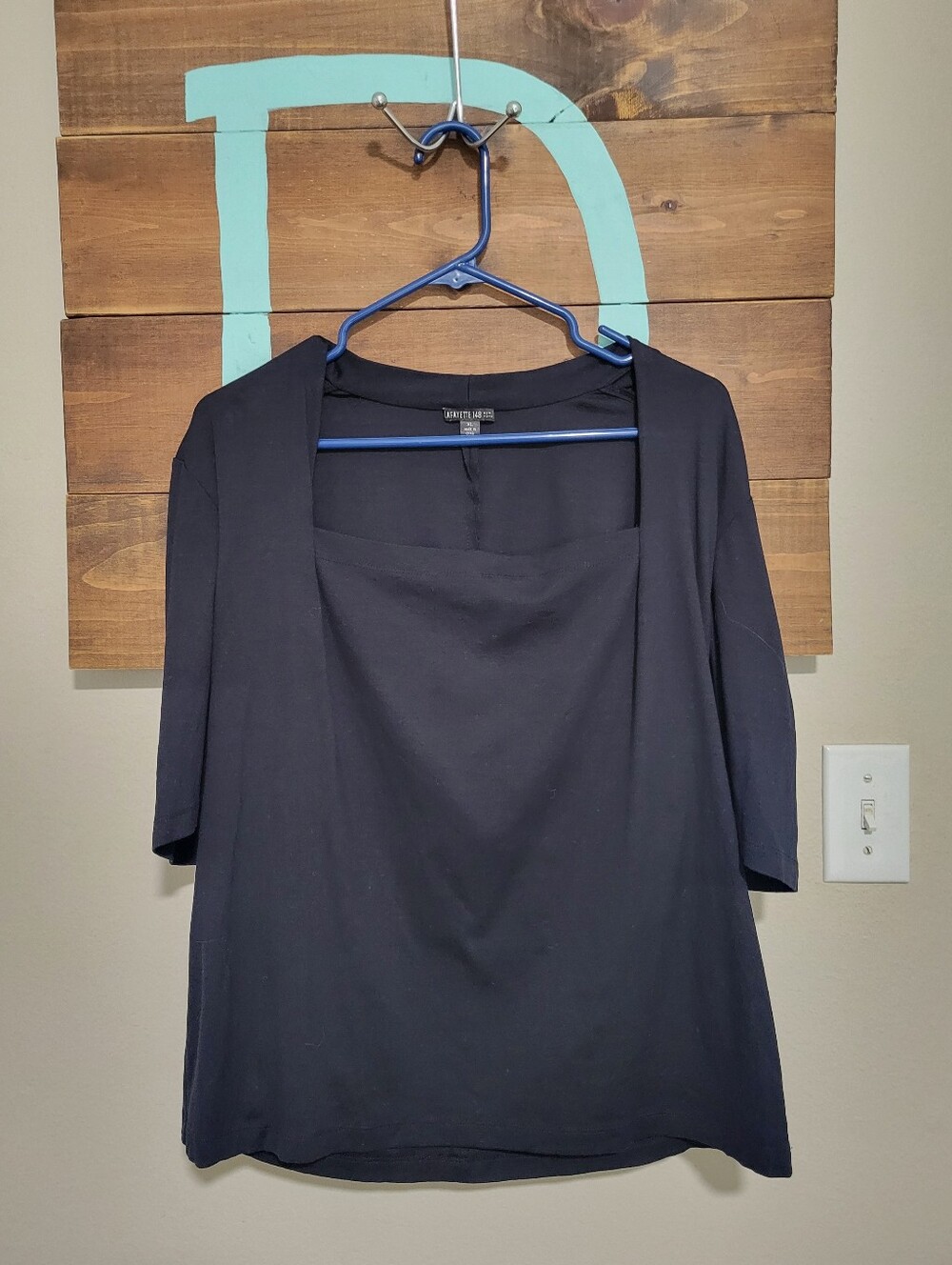 Lafayette 148 New York Black Square-Neck 3/4 Sleeve Business Casual Top XL